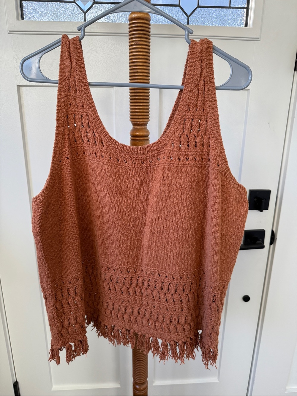 Women’s 1X-Ana- Woven Fringe Tank Top - Rust